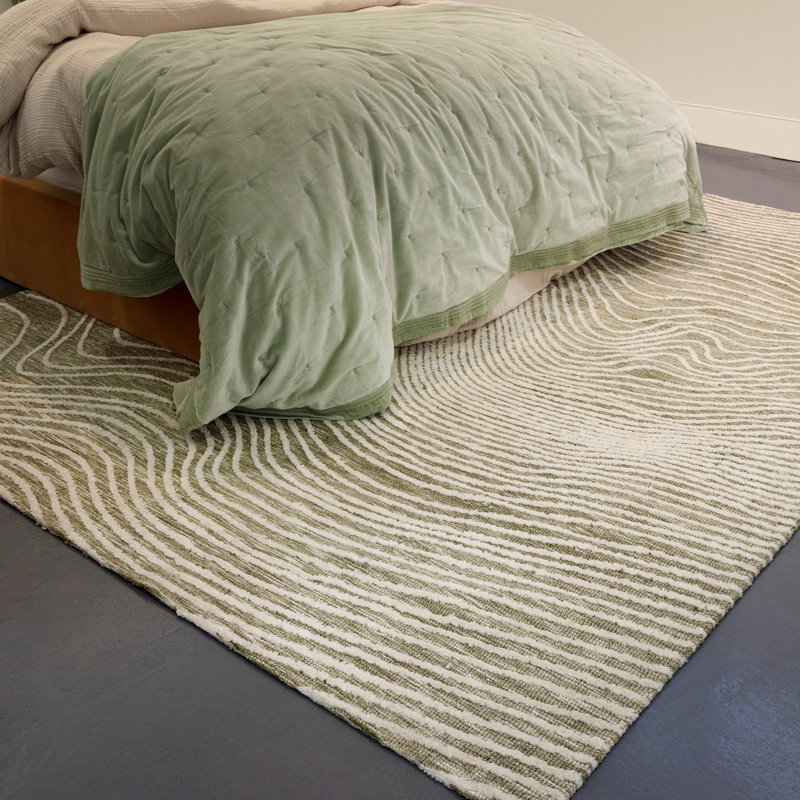 Clemones Swirl Green Area Rug, Rectangle 200cm x 290 cm