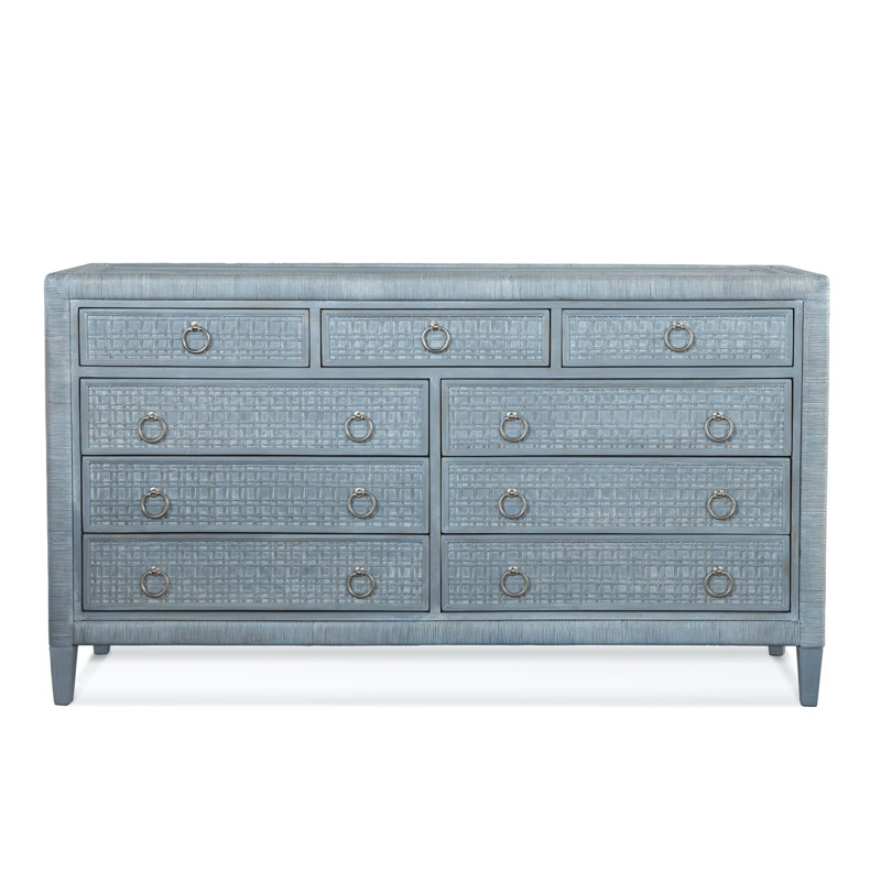 Naples 9 Drawer 64'' W Dresser, Sea Glass, No, Satin Nickel