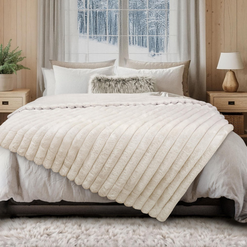 Jeté en fausse fourrure et velours réversible Luxury, Taupe, Throw XL