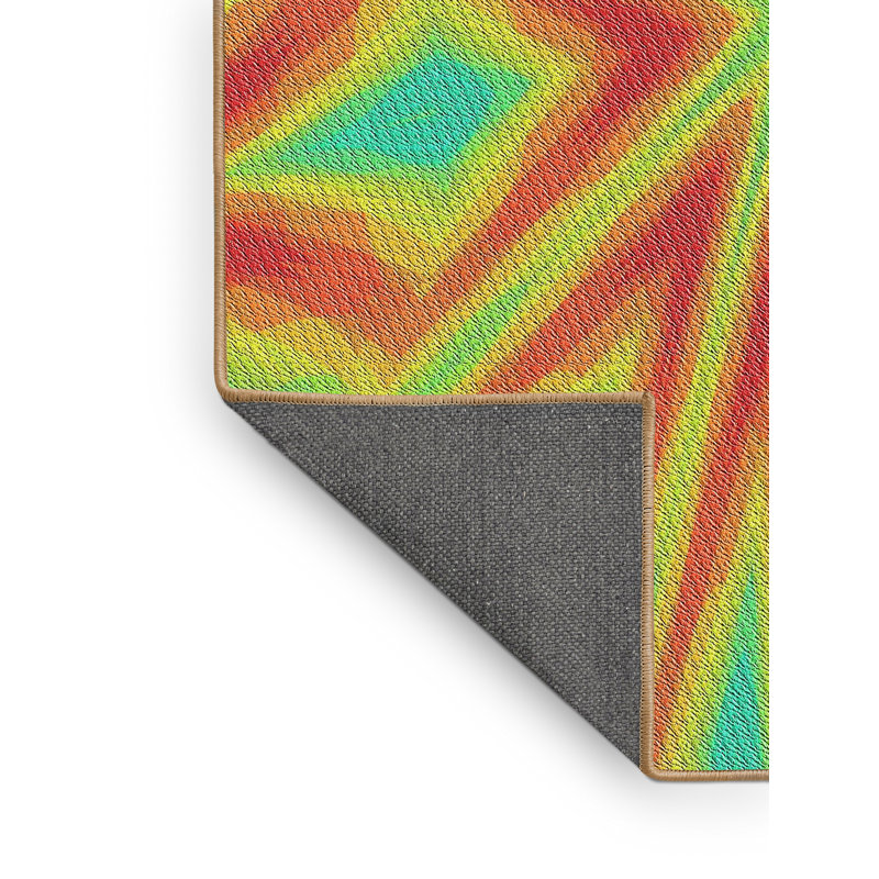 Tapis vert/orange à motifs, Rectangle 3 pi x 5 pi