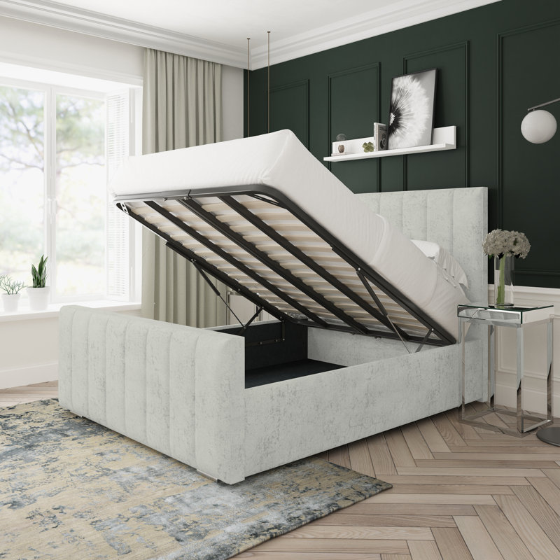 Oakley Marble Upholstered Ottoman Bed Frame, Platinum, Single (3')