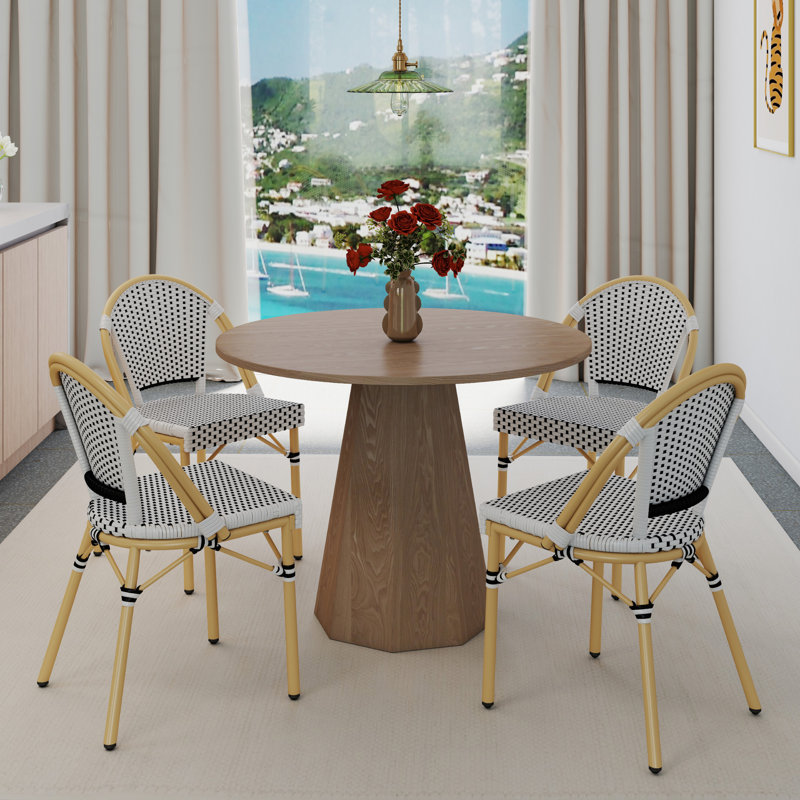 Altesa Round Dining Table Set, Mid Century Modern Small Round Dining Table Set, Brown/Black/White, 5 Pieces: Table, 4 Chairs