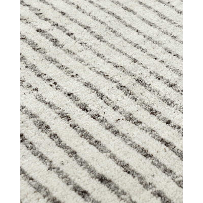 Organic Hand Knotted Striped Area Rug in White/Gray, Rectangle 8' x 10'
