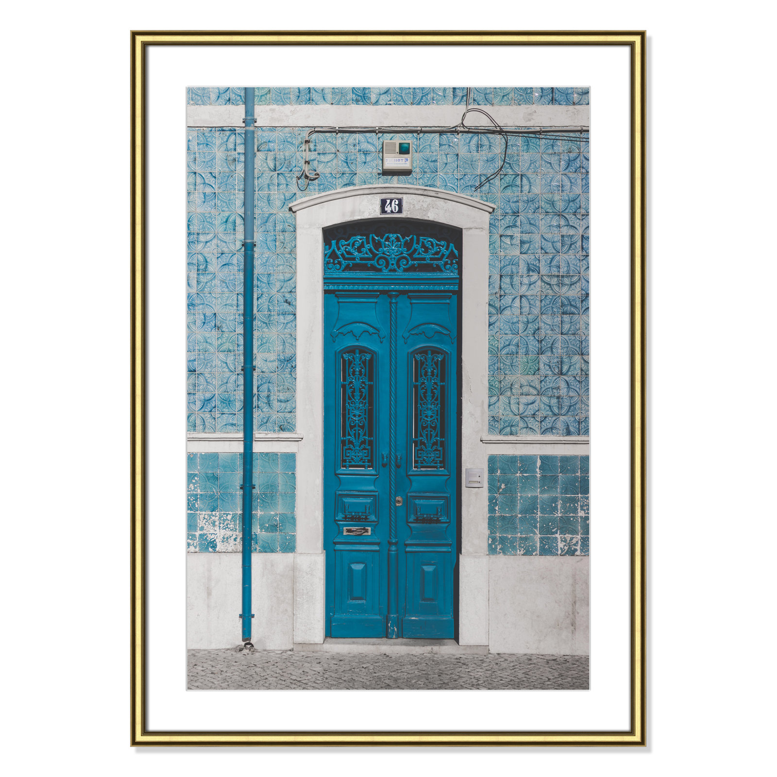 Blue Door Of Caldas De Rainha, Portugual by Catarina Carvalho, Gold, 36.75" H x 26.75" W x 0.88" D