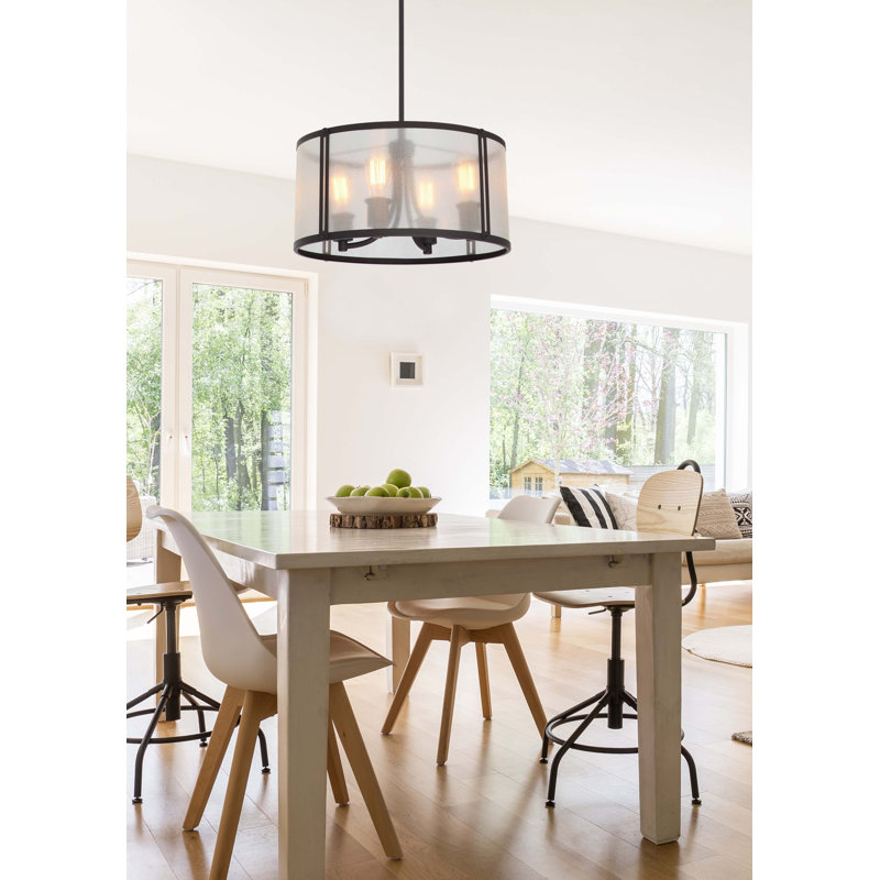 Concerto 4-Light Indoor Antique Bronze Mini Pendant with White Semi-Transparent Polymer Drum Shade