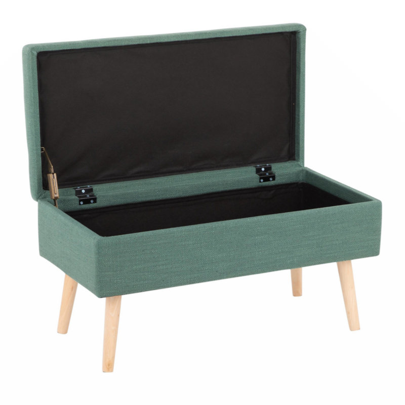 Banc de rangement en tissu Mahn, Vert / bois naturel