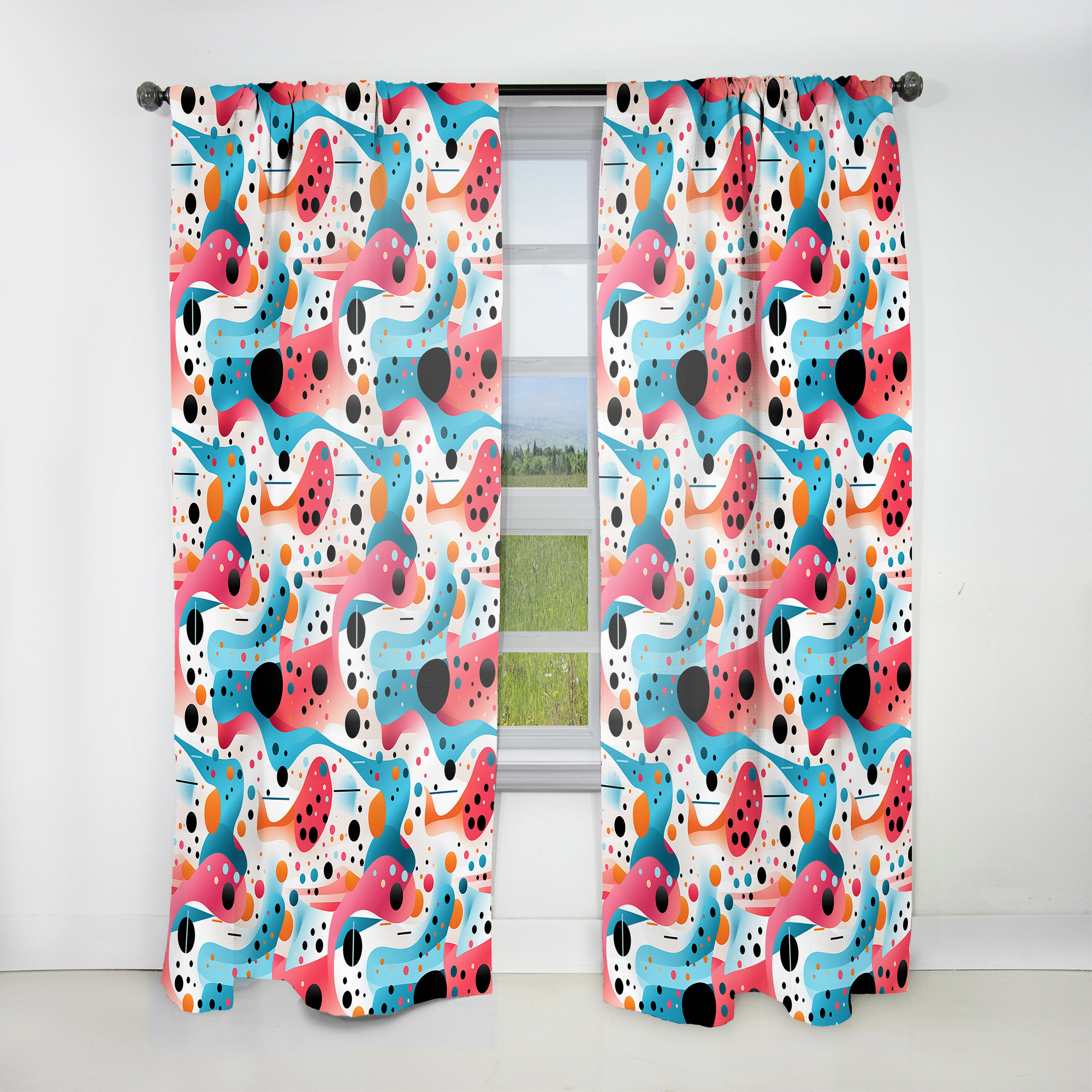 Harriet Pink and Blue 1950s Trendy Patterns I - Abstract Curtain - Velvet Room Darkening - 1 Panel East Urban Home Size per Panel: 52\, image size:2000x2000