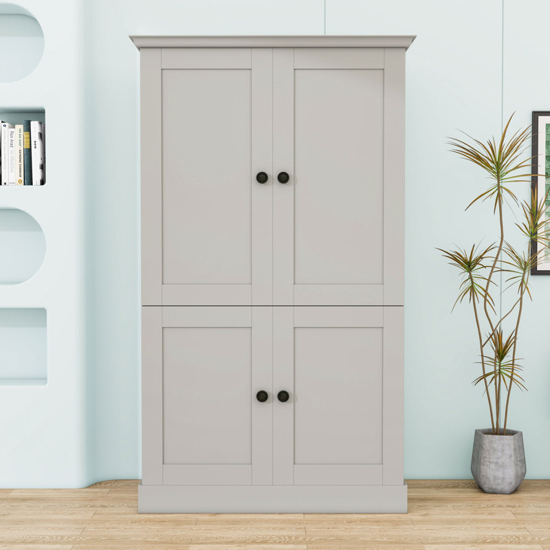Armoire de cuisine autoportante avec 4 portes, 3 tiroirs et 6 tablettes de porte, Gray