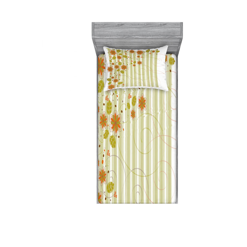 Ensemble de draps floral à ressorts à détente rétro, Ensemble de draps pour lit simple avec drap-housse