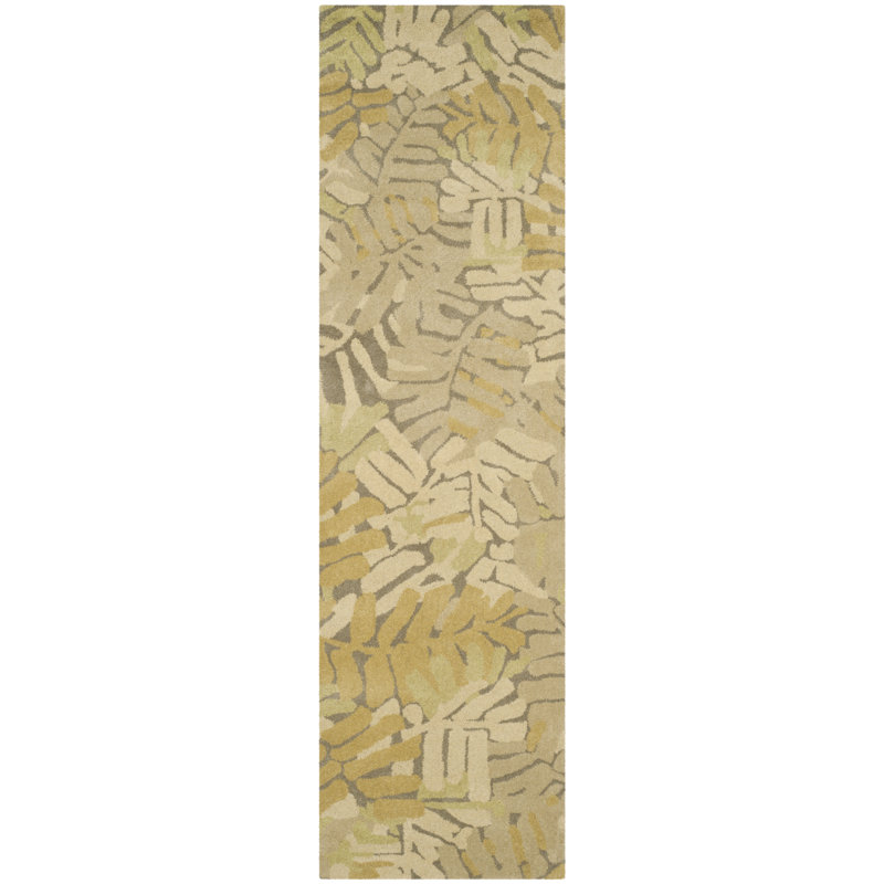 Tapis en laine touffeté à la main Palm Leaf, Tapis de couloir 2 pi 3 po x 8 pi