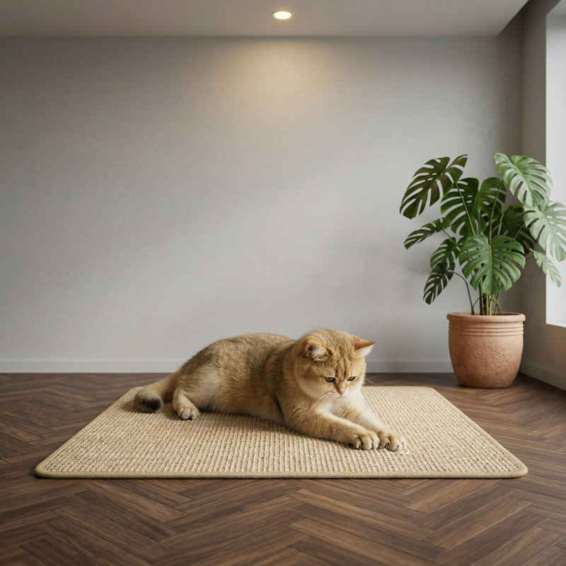 Tapis à griffer en sisal naturel 23,6 x 15,7 po avec bordure en jute, protège canapés, tapis, plancher, beige