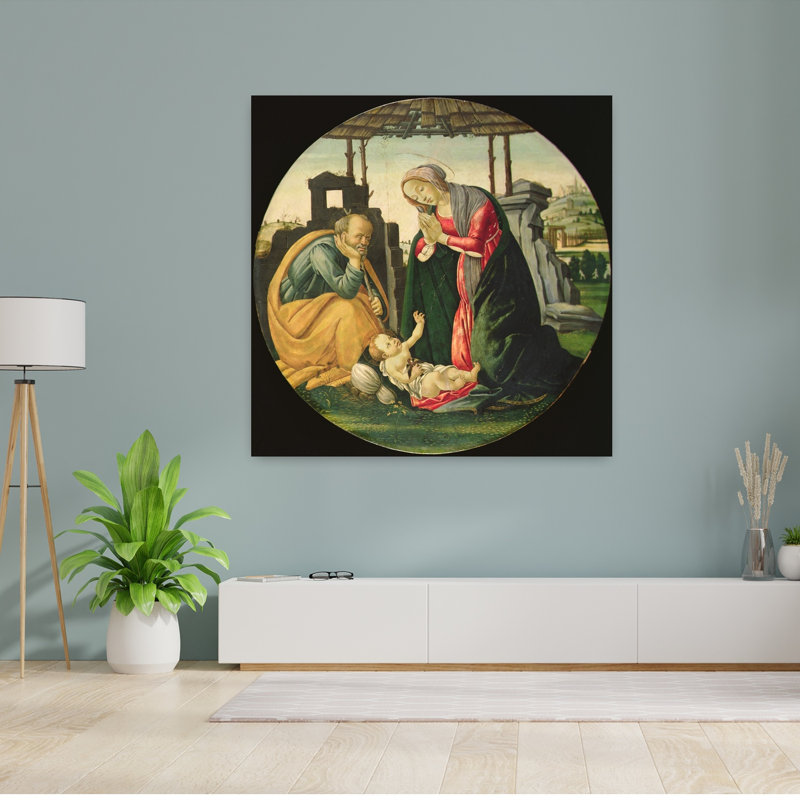 Tableau abstrait contemporain représentant la Sainte Famille, H 48 po x l 48 po