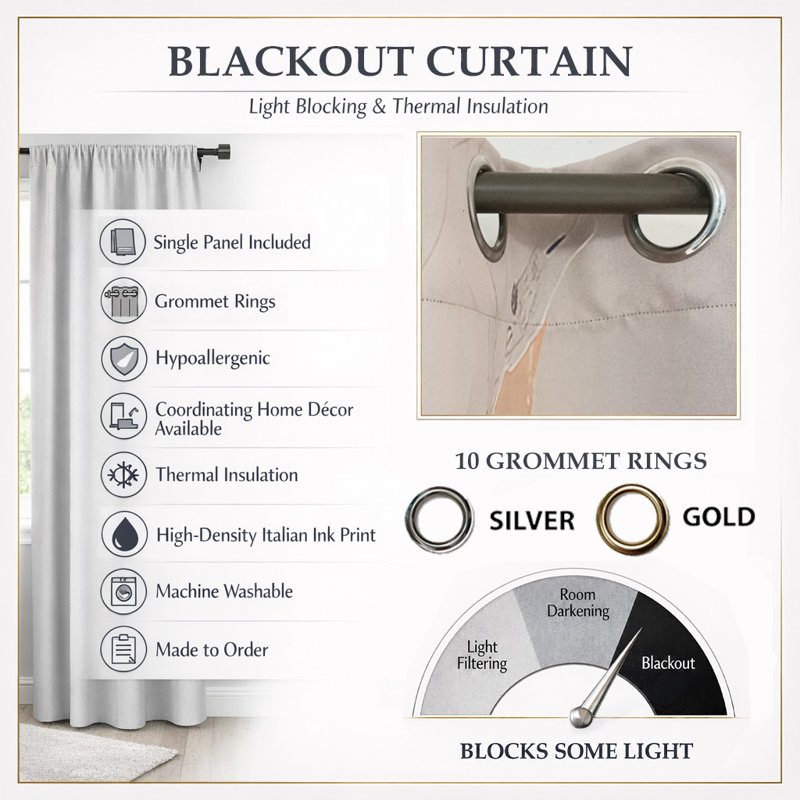 Abstract Blackout Curtains - Modern Dash Flow Silver Blue Grommet Curtain - 1 Panel, 52" W x 84" L, Silver Grommets
