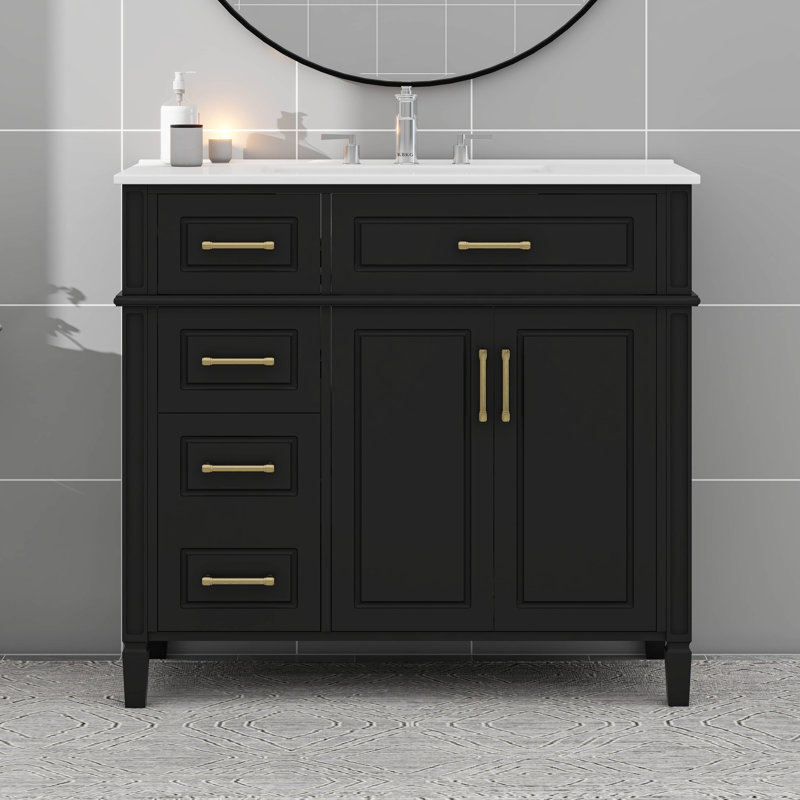 Meuble-lavabo 36 po avec lavabo, meuble-lavabo moderne en bois, ensemble de meuble-lavabo avec tiroir basculant, 3 tiroirs et portes doubles