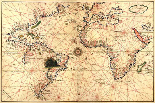 « portolan world map » par joan oliva, impression, H 28 po x l 42 po