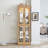 Light oak lighted glass curio cabinet | wood frame display case | wine & toy storage | for living room, kitchen, pantry | bulb included