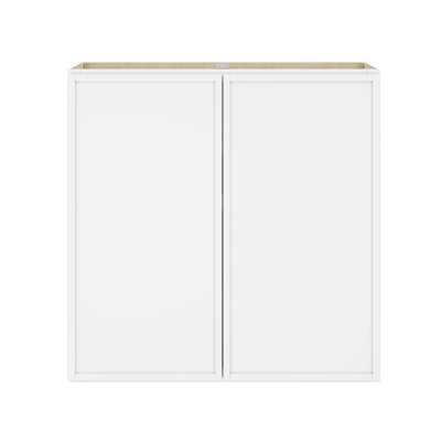 Armoire murale moderne en bouleau blanc moderne avec portes à cadre étroit et quincaillerie à fermeture en douceur pour les cuisines et les espaces polyvalents