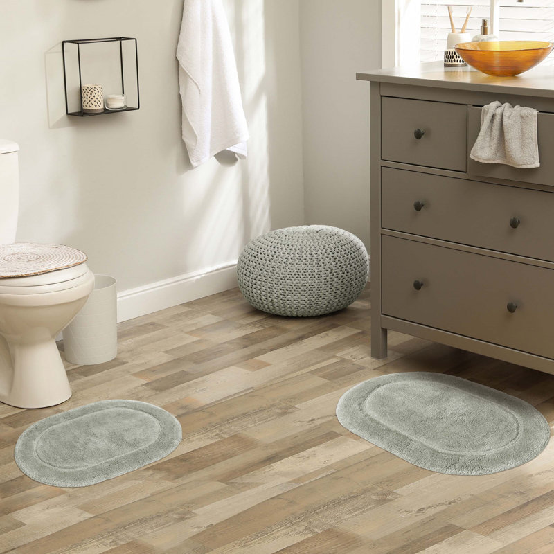 Sandcliff Cotton Non-Skid Machine Washable 2 Piece Oval Bathroom Rug Set, Oval Sage