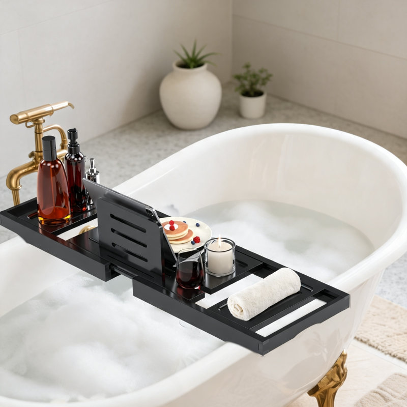 Plateau de baignoire extensible en bambou, Black