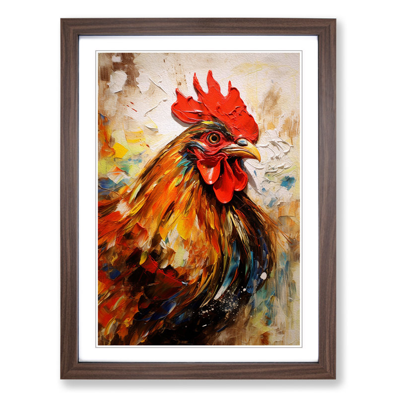 Rooster Contemporary - Single Picture Frame Print on Wood, 34cm H x 25cm W x 2cm D, Walnut
