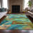 Machine Washable Indoor/Outdoor Xhevrie Teal Rug-111828796