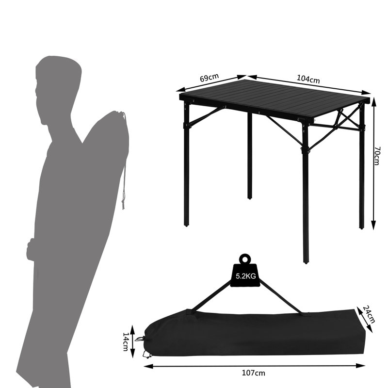 Moodus 6 Person Rectangular 107cm L Camping Table, Black