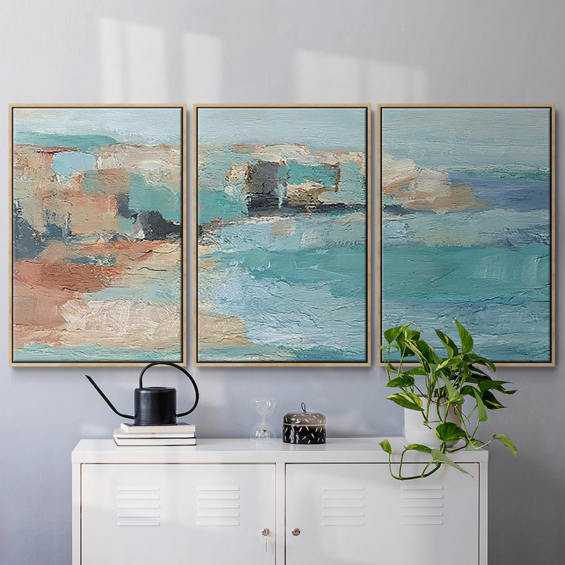 Turquoise Cliff Wall I - Toile encadrée multi-pièces, Naturel, H 40 po x l 78 po x P 2 po