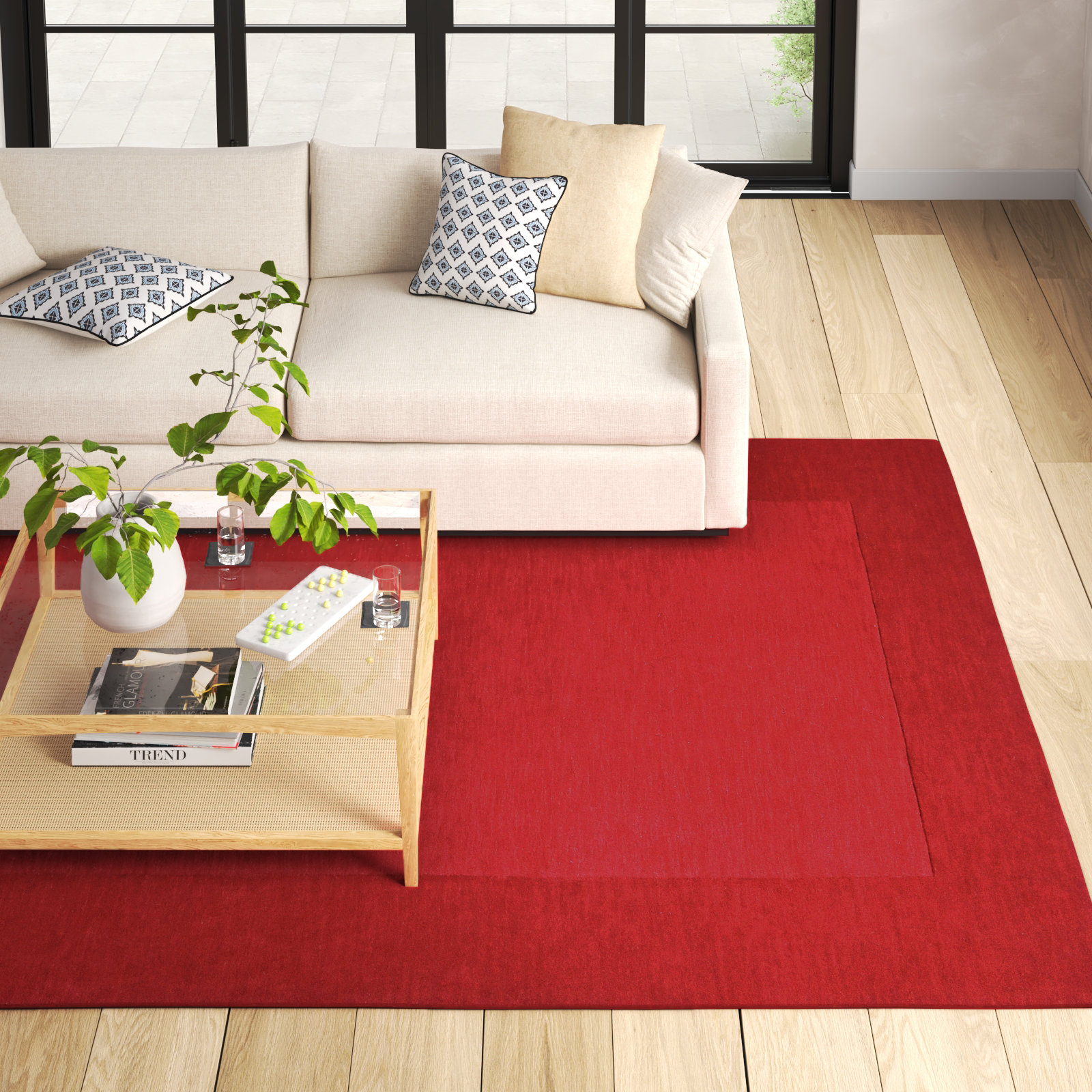 Dolma Red Scarlet Hand-Loomed Wool Rug, Rectangle 7'6" x 9'6"