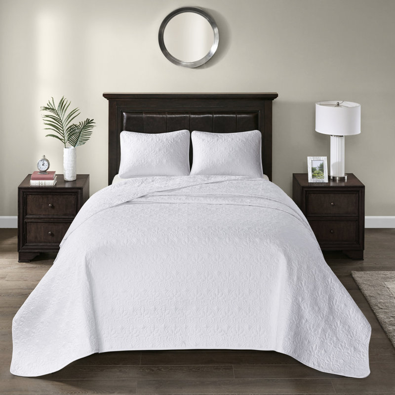 Couvre-lit réversible pour lit simple - de couleur blanche, rembourrage en coton, le motif ajoute de l'élégance, facile à entretenir la literie avec détails, prélavé améliore le style de la chambre à coucher, lavable à la machine