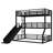 Twin over Twin over Full Bunk Bed with Slide, Metal Triple Bunk Bed with Safety Guardrails — Heavy-Duty, Noise-Reducing, Space-Saving Black Bunk Bed-1549172583