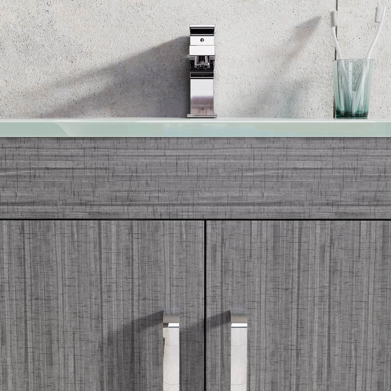 Whitfield 600 mm Freestanding Single Vanity with Integrated Glass Basin, Grey Wood
