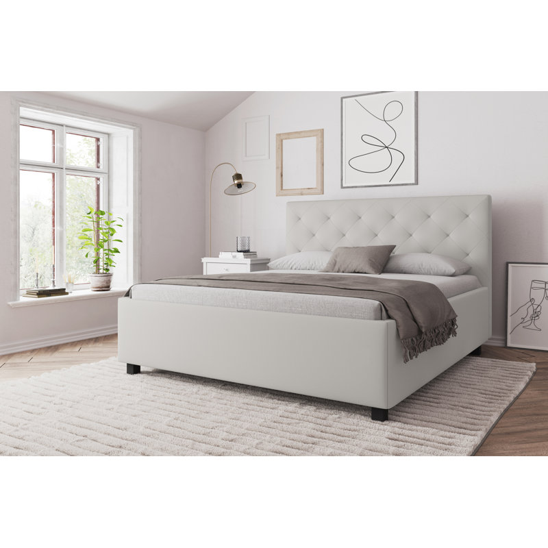 Upholstered Bed with Mattress, Beige, 100 x 200 cm
