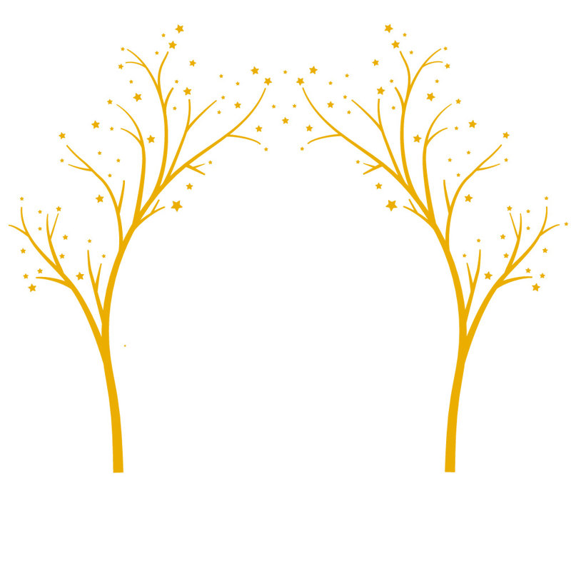 Décalcomanie murale arbres étoiles, H 80 po x l 99 po x P 0,01 po, Jaune signalisation