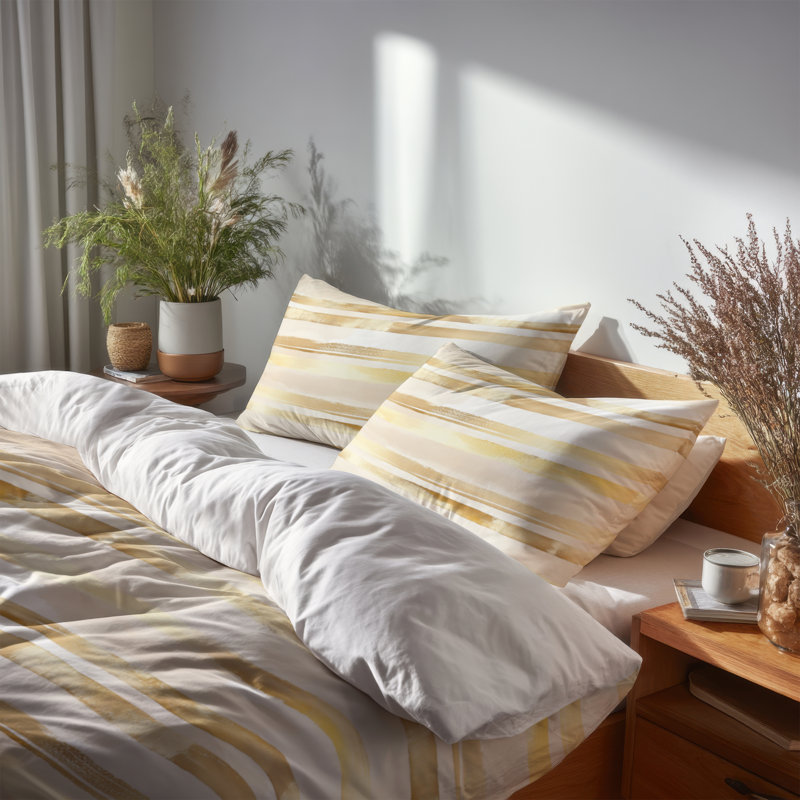 Ensemble de housse de couette et de coussin rayé à rayures dorées 3 lignes Modern