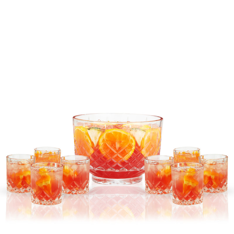 Admiral Clear Lead-Free Crystal Punch Bowl Set with 8 Tumblers