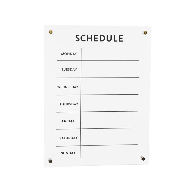 Calendrier hebdomadaire en acrylique effaçable à sec H 19 po