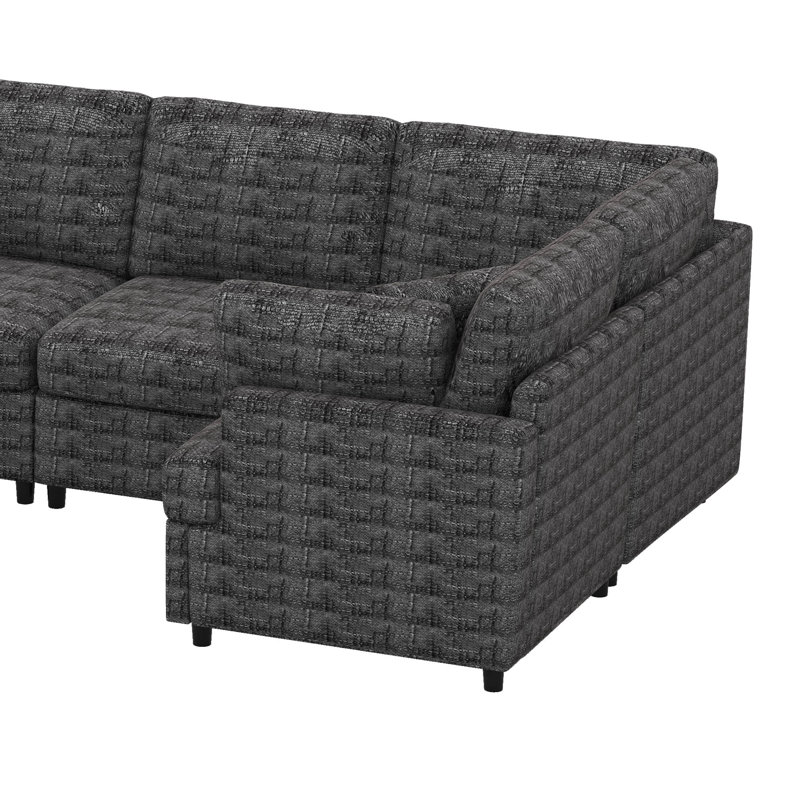 Canapé modulaire moderne en U de 127 po avec repose-pieds mobile, Gris