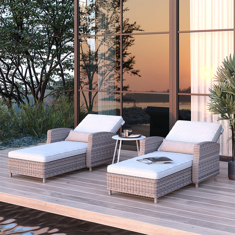 Aviahna 2 Piece Aluminum Outdoor Chaise Lounge with Air Pump, Adjustable Reclining Back & Cushion