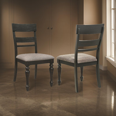 Brad Dining Chair Set Of 2, Ladder Back, Stone Brown,  Charcoal Gray -  Benjara, BM318914