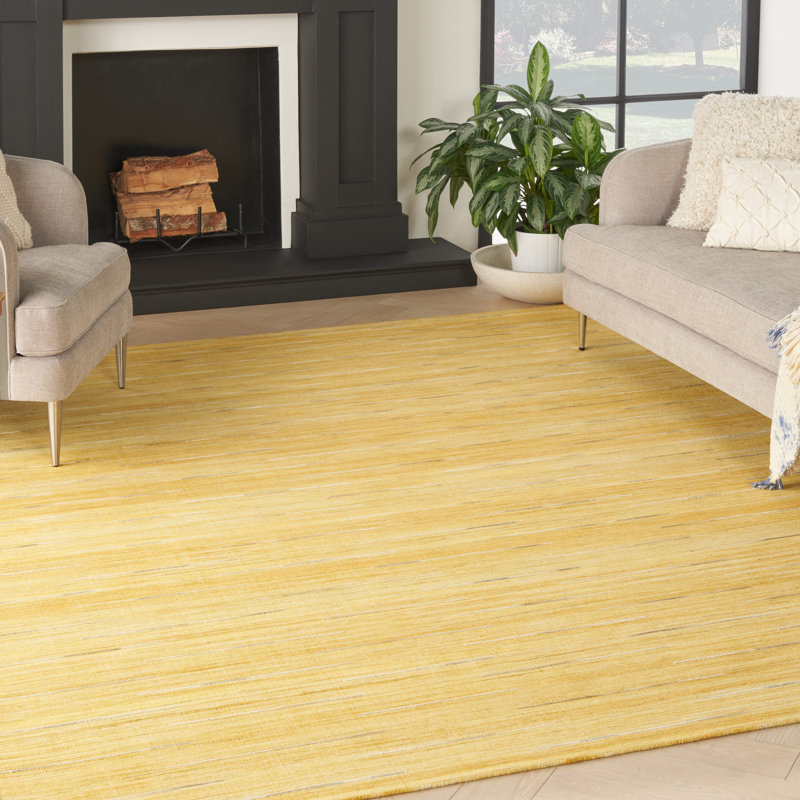 Anerinda Solid Hand Loomed Wool/Cotton Area Rug in Yellow, Rectangle 10' x 14'