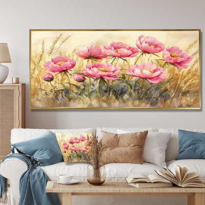 Donnah pivoines dans le champ d'herbe de blé I - pivoines, art mural