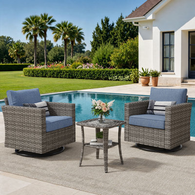 Allcot 3 Piece Outdoor Swivel Chair, Rocking Patio Set With Cushions