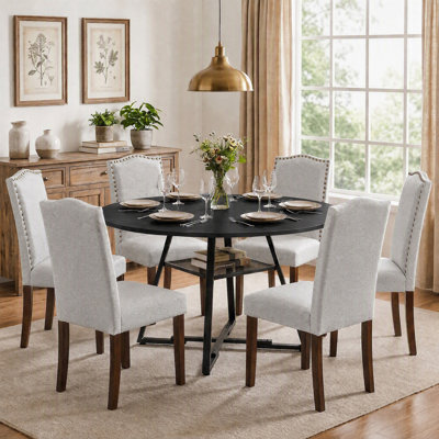 Ensemble de table et chaises de cuisine industrielle avec tablette de rangement en filet, ensemble de salle à manger moderne avec chaises rembourrées en bois massif pour la maison