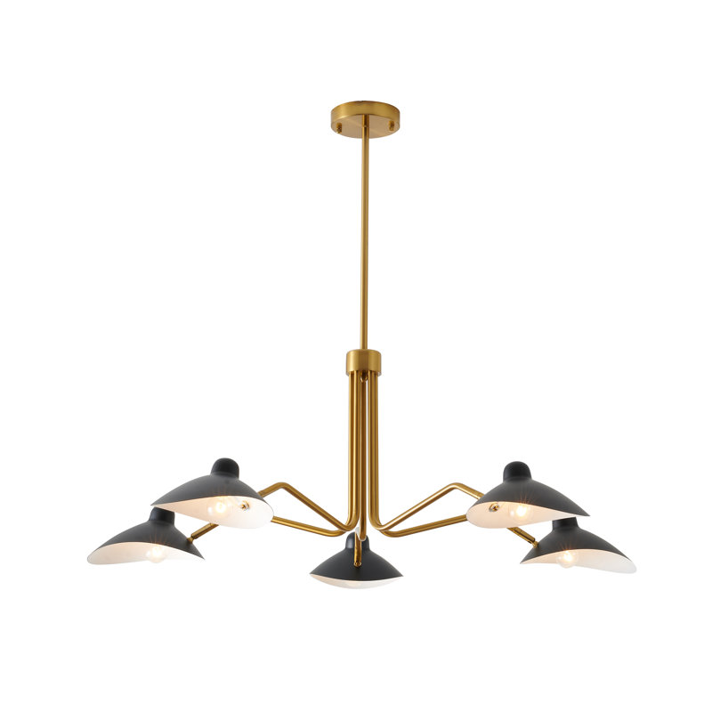 Lustre doré 5 lumières avec abat-jour en fer noir mat Jerrianne