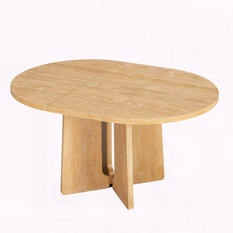 Table de salle à manger extensible ronde en bois massif - 41,3 po à 57,3 po avec rallonge de 16 po, naturel, Naturel