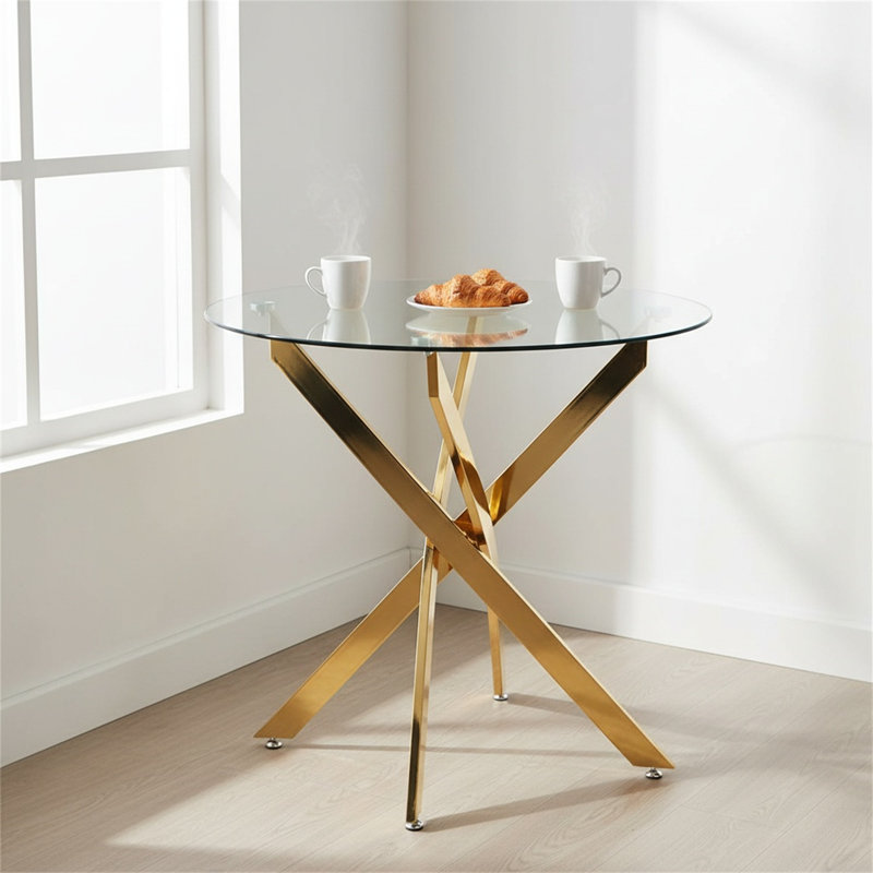 35.5-inch Glass Dining Table With Gold-tone Legs, Modern Kitchen Round Dining Table, Suitable For Home Kitchens And Dining Rooms