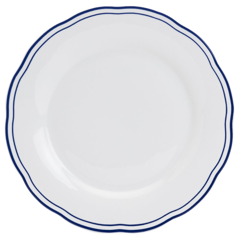 12 Piece White Porcelain Dinnerware Set with Blue Stripes