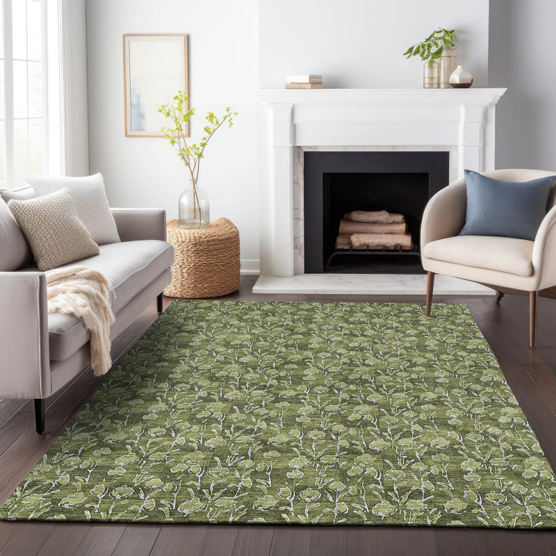 Premium Machine Washable Prisco Olive Rug, Rectangle 2'6" x 3'10"