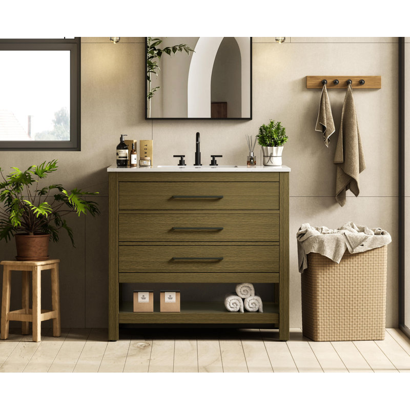 Meuble-lavabo simple 36 po_Moderne_VF60536, Brun châtaigne