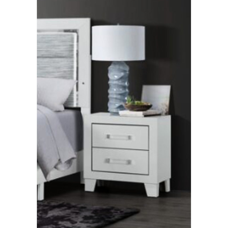 Sleek White Engineered Wood Nightstand, 22.17" Depth - Contemporary Look Modern Nightstand With Acrylic Trim, 23.49 In Height Quality Stand
